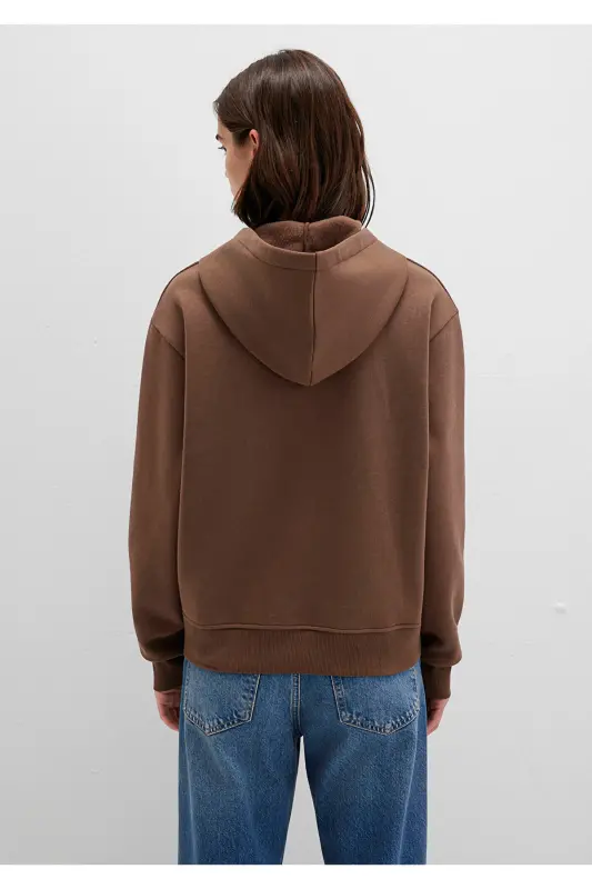 Kapüşonlu Kahverengi Basic Sweatshirt 167299-81959-Kahverengi - 4
