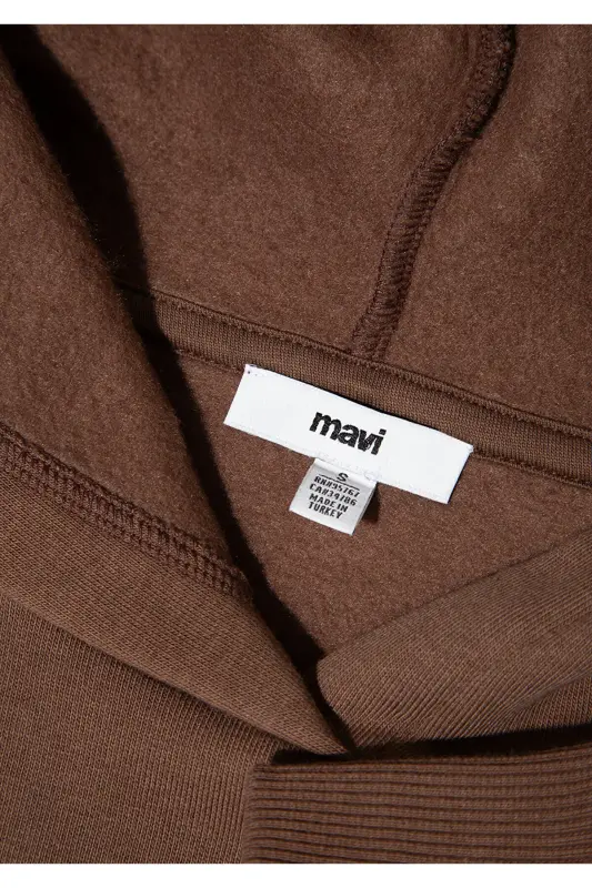 Kapüşonlu Kahverengi Basic Sweatshirt 167299-81959-Kahverengi - 6