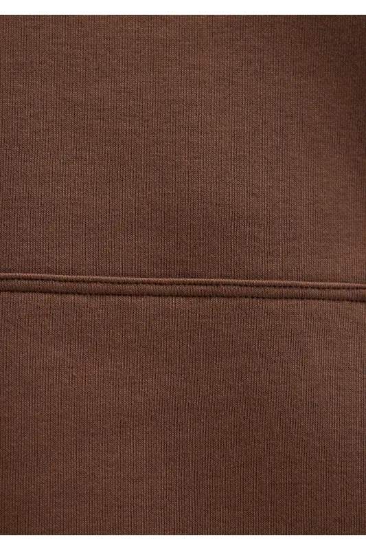 Kapüşonlu Kahverengi Basic Sweatshirt 167299-81959-Kahverengi - 7