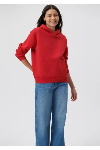 Kapüşonlu Kırmızı Basic Sweatshirt 167299-82054 - Kırmızı-82054 - Mavi (1)