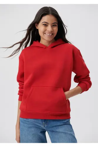 Kapüşonlu Kırmızı Basic Sweatshirt 167299-82054 - Kırmızı-82054 - 1