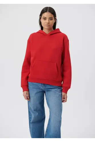 Kapüşonlu Kırmızı Basic Sweatshirt 167299-82054 - Kırmızı-82054 - 3