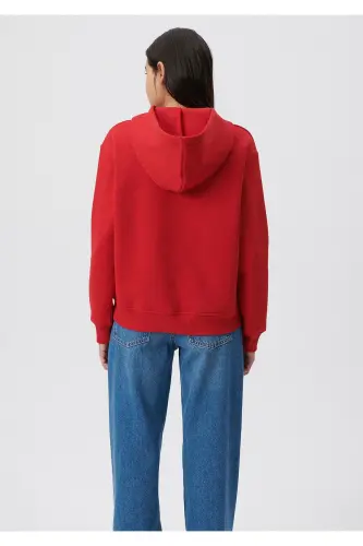 Kapüşonlu Kırmızı Basic Sweatshirt 167299-82054 - Kırmızı-82054 - 4