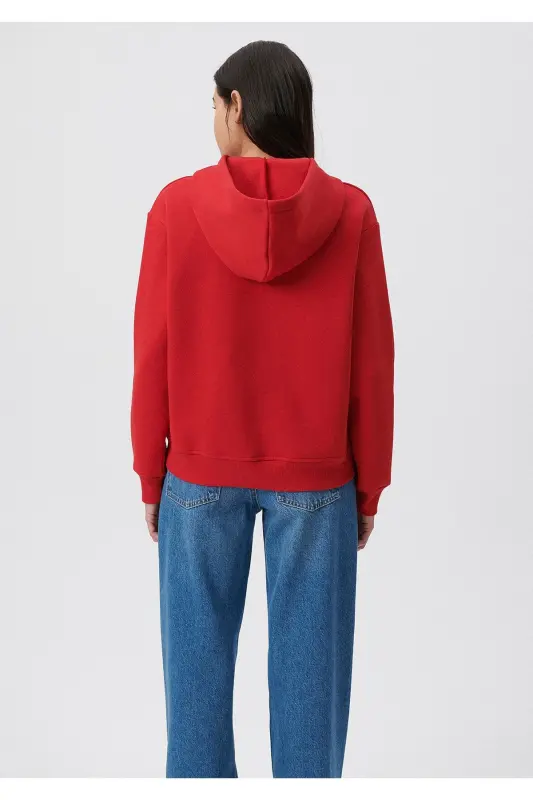 Kapüşonlu Kırmızı Basic Sweatshirt 167299-82054 - Kırmızı-82054 - 4