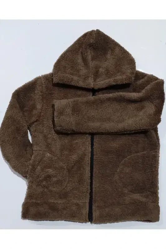Kapüşonlü Çocuk Ceketi Kız-erkek-Kahverengi - 3