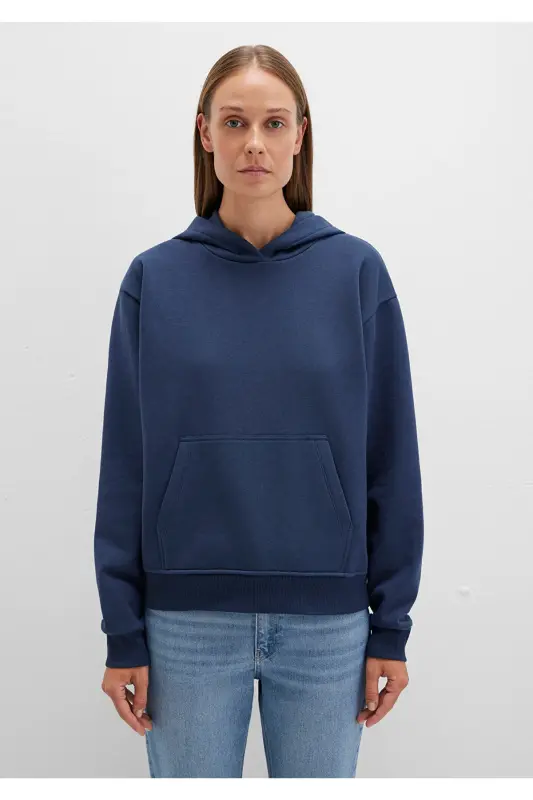 Marineblaues Basic-Sweatshirt mit Kapuze 167299-70488 - Marineblau-70488 - 4