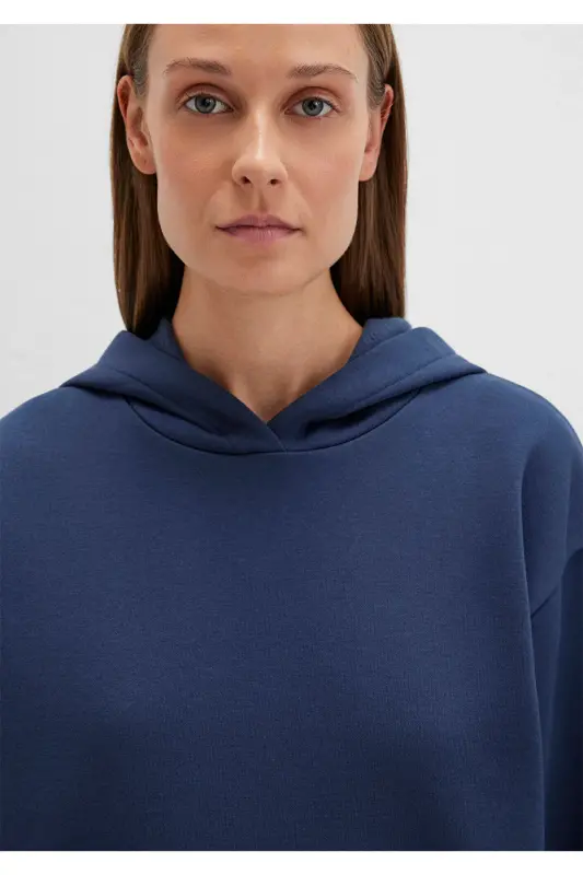 Marineblaues Basic-Sweatshirt mit Kapuze 167299-70488 - Marineblau-70488 - 6