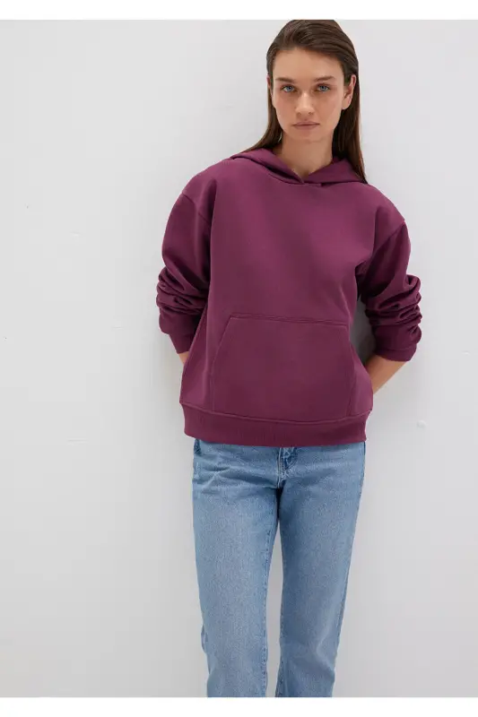 Kapüşonlu Mor Basic Sweatshirt 167299-70670 - Mor-70670 - 1