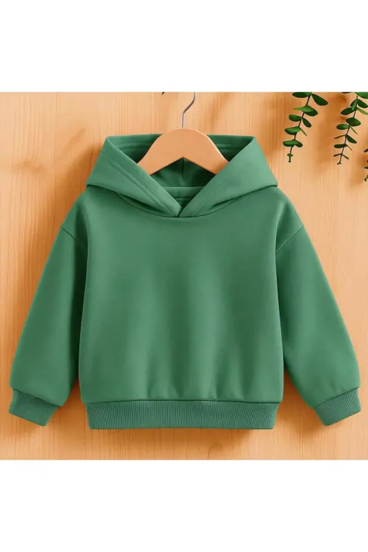Kapüşonlu Oversize Düz Kapüşonlu Sweatshirt-Yeşil - 1