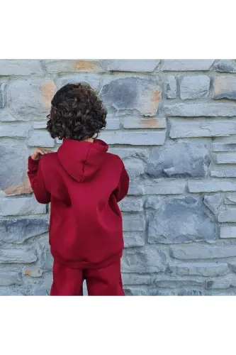 Kapüşonlu Oversize Sweatshirt -bebek/çocuk Üç Iplik Içi Polarlı Kalın Kumaş Sweat - Bordo - 4