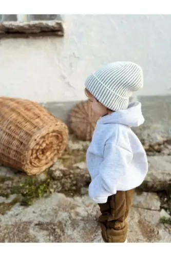 Kapüşonlu Oversize Sweatshirt -Bebek/Çocuk Üç İplik içi Polarlı Kalın Kumaş Sweat - Gri - 4