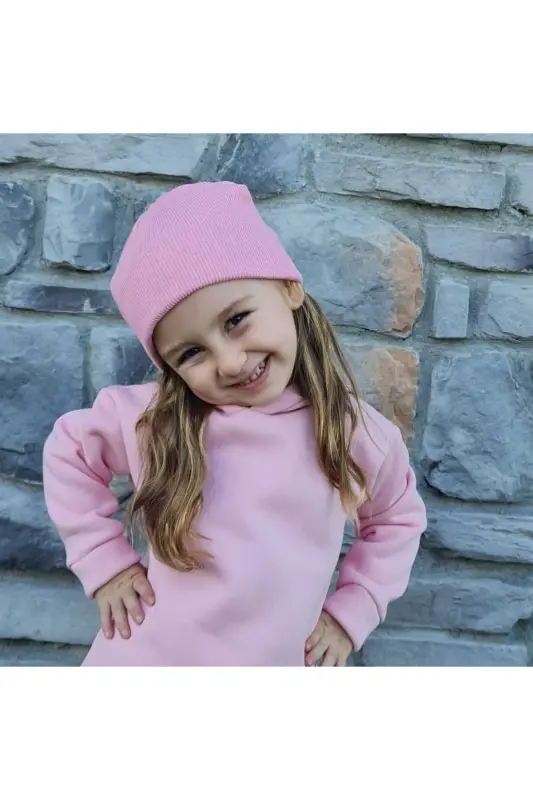 Kapüşonlu Oversize Sweatshirt -bebek/çocuk Üç Iplik Içi Polarlı Kalın Kumaş Sweat-Pembe - 1