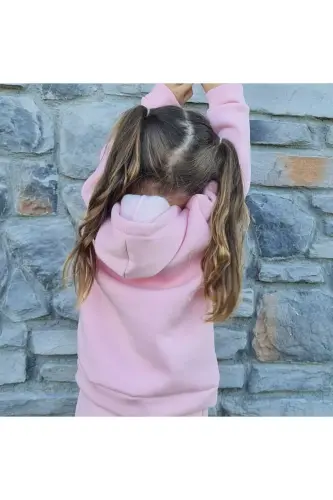 Kapüşonlu Oversize Sweatshirt -bebek/çocuk Üç Iplik Içi Polarlı Kalın Kumaş Sweat-Pembe - 2