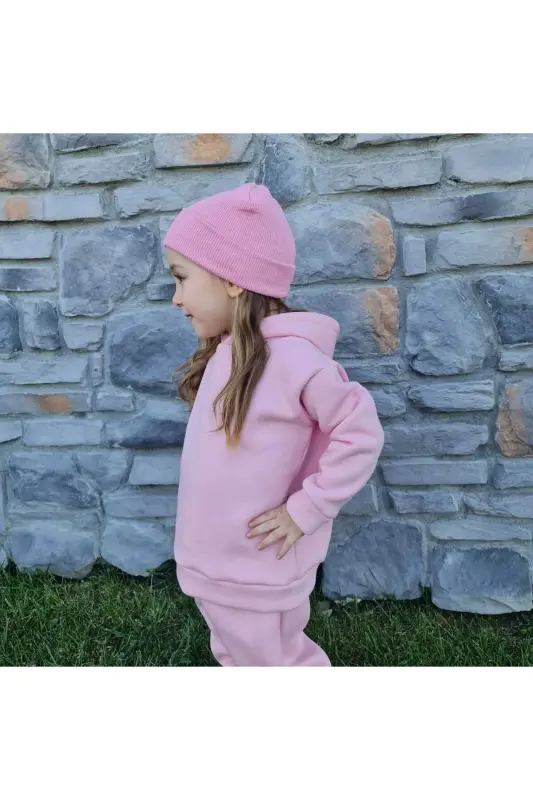 Kapüşonlu Oversize Sweatshirt -bebek/çocuk Üç Iplik Içi Polarlı Kalın Kumaş Sweat-Pembe - 4