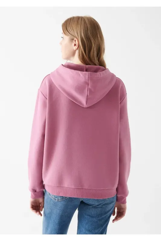 Kapüşonlu Pembe Basic Sweatshirt 167299-35681-Pembe - 4