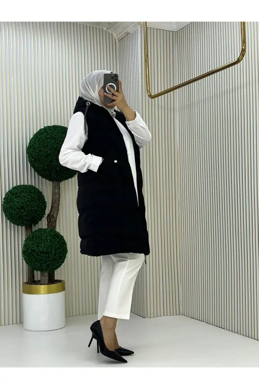 Kapüşonlu Şişme Yelek - Siyyah - 4