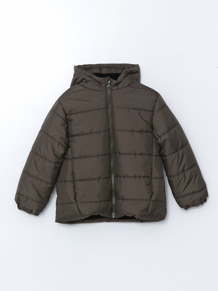 Haki Kapüşonlu Uzun Kollu Erkek Çocuk Mont-Haki 