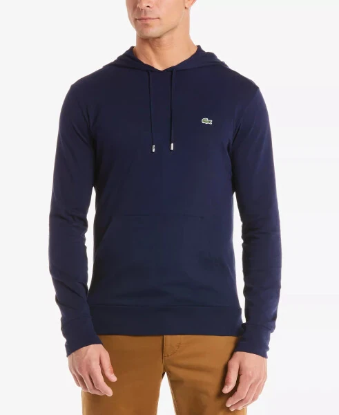 Hoodie Jersey Long Sleeve Tee Shirt with Kangaroo Pocket-166 - Navy Blue - Lacoste