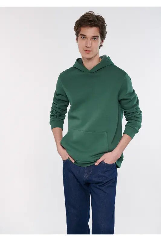 Kapüşonlu Yeşil Basic Basic Sweatshirt 0610937-71580 - Yeşil-71580 - Mavi