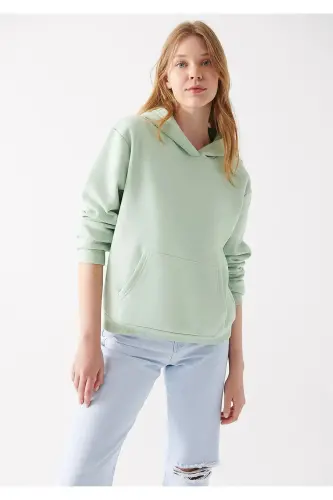 Kapüşonlu Yeşil Basic Sweatshirt 167299-34667-Yeşil 