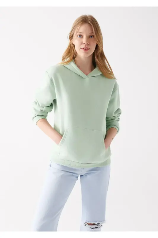 Kapüşonlu Yeşil Basic Sweatshirt 167299-34667-Yeşil - 2