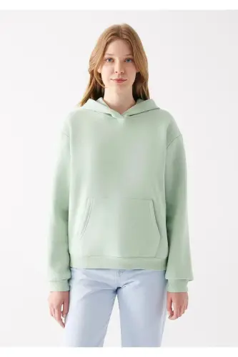 Kapüşonlu Yeşil Basic Sweatshirt 167299-34667-Yeşil - 3
