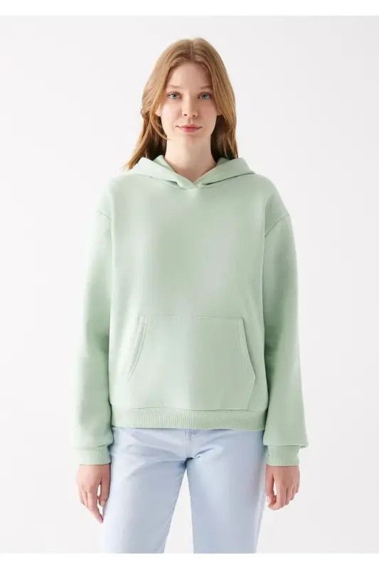 Kapüşonlu Yeşil Basic Sweatshirt 167299-34667-Yeşil - 3