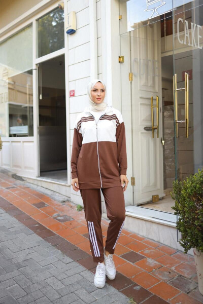 Kaputli Ikki Qismli Sport Kiyim TRN1016 Qahva - BURCU TESETTÜR