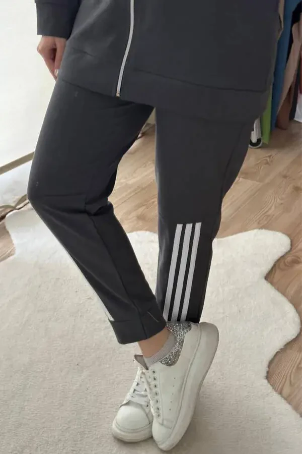 Kaputli Ikki Qismli Sport Kostyumi TRN1016 Tutun - 9