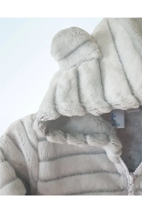 Kaputli Peluş Welsoft Qiz-o'g'il Bolalar-chaqaloq Ko'ylagi-kurtka /oq chiziqli - 4