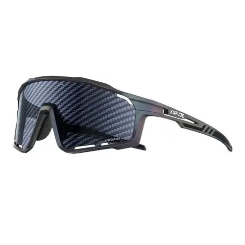 KAPVOE 3 Lens Cycling Sunglasses Men Women K76 | 3 Lenses: PC Day, Black Polarized, Clear Low Light; UV400, 3-Position Nose Pad - 1