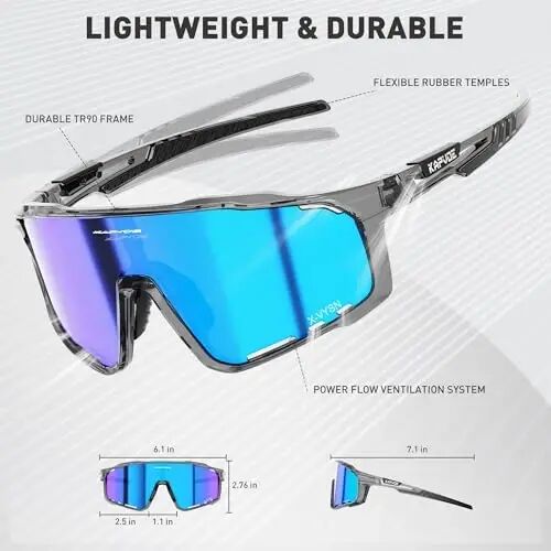 KAPVOE 3 Lens Cycling Sunglasses Men Women K76 | 3 Lenses: PC Day, Black Polarized, Clear Low Light; UV400, 3-Position Nose Pad - 5