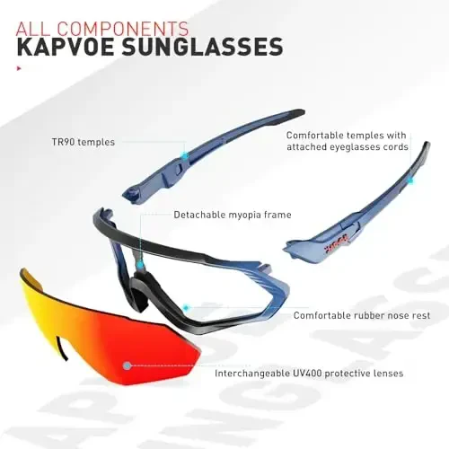 KAPVOE Cycling Glasses Men Women Polarized Sports Sunglasses With 1 Lens Or 5 Lenses MTB Mountain Bike Eyewear - K9408 - 6