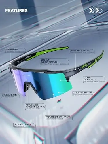 KAPVOE Polarized Cycling Glasses Sports Sunglasses for Men Women, UV400 MTB Bicycle Mountain Bike Glasses with 3 Lenses K75 - 3