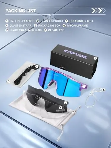 KAPVOE Polarized Cycling Glasses Sports Sunglasses for Men Women, UV400 MTB Bicycle Mountain Bike Glasses with 3 Lenses K75 - 6