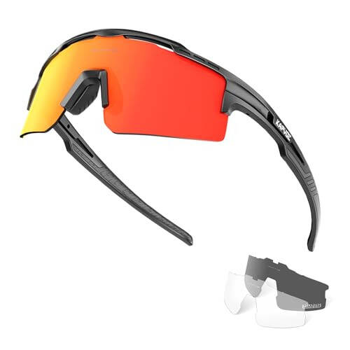 KAPVOE Cycling Glasses Sports Sunglasses for Men Women, Polarized UV400 MTB Bicycle Mountain Bike Glasses with 3 Lenses - 1