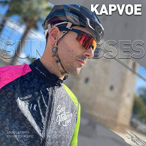 KAPVOE Cycling Glasses Sports Sunglasses for Men Women, Polarized UV400 MTB Bicycle Mountain Bike Glasses with 3 Lenses - 2