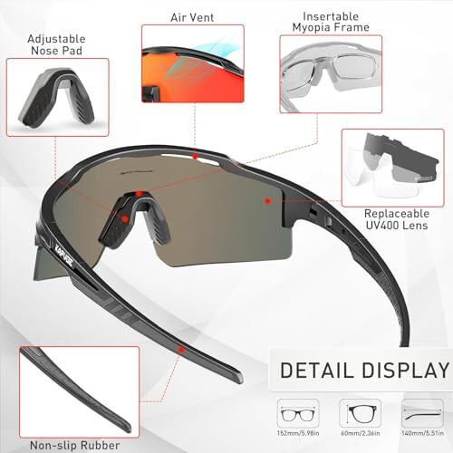 KAPVOE Cycling Glasses Sports Sunglasses for Men Women, Polarized UV400 MTB Bicycle Mountain Bike Glasses with 3 Lenses - 3