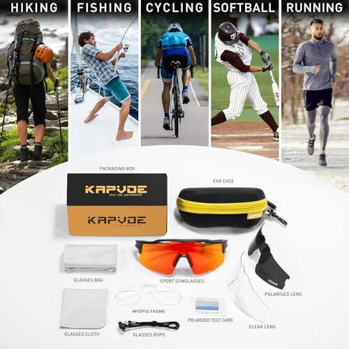 KAPVOE Cycling Glasses Sports Sunglasses for Men Women, Polarized UV400 MTB Bicycle Mountain Bike Glasses with 3 Lenses - 6