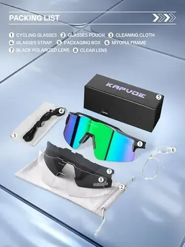 KAPVOE Cycling Glasses Sports Sunglasses for Men Women, Polarized UV400 MTB Bicycle Mountain Bike Glasses with 3 Lenses - 6