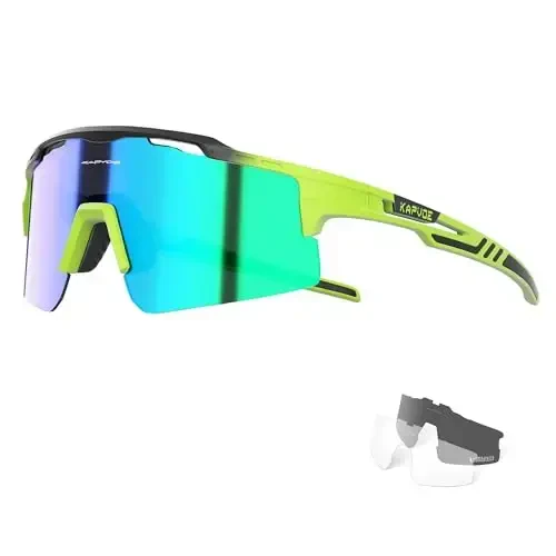 KAPVOE Cycling Glasses Sports Sunglasses for Men Women, Polarized UV400 MTB Bicycle Mountain Bike Glasses with 3 Lenses - KAPVOE