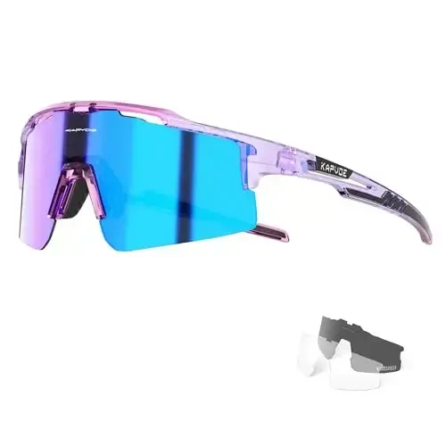 KAPVOE Cycling Glasses Sports Sunglasses for Men Women, Polarized UV400 MTB Bicycle Mountain Bike Glasses with 3 Lenses - 1