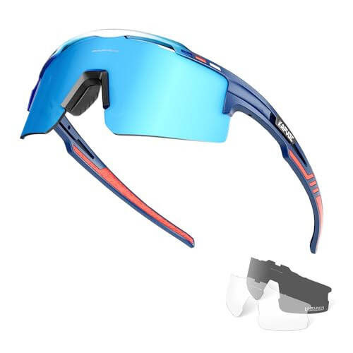 KAPVOE Cycling Glasses Sports Sunglasses for Men Women, Polarized UV400 MTB Bicycle Mountain Bike Glasses with 3 Lenses - 1