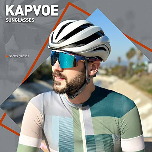 KAPVOE Cycling Glasses Sports Sunglasses for Men Women, Polarized UV400 MTB Bicycle Mountain Bike Glasses with 3 Lenses - 2