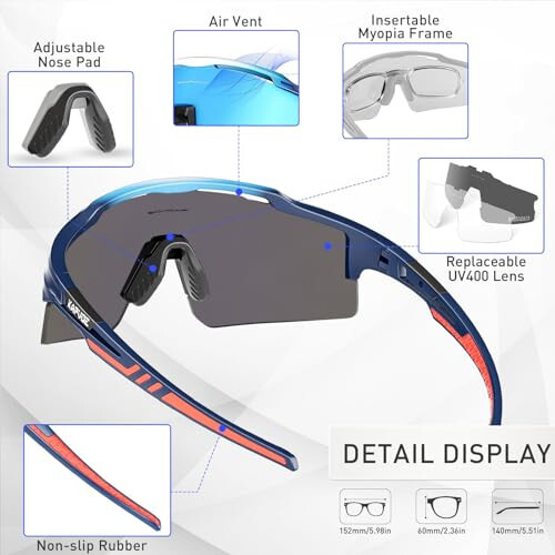 KAPVOE Cycling Glasses Sports Sunglasses for Men Women, Polarized UV400 MTB Bicycle Mountain Bike Glasses with 3 Lenses - 3