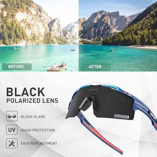 KAPVOE Cycling Glasses Sports Sunglasses for Men Women, Polarized UV400 MTB Bicycle Mountain Bike Glasses with 3 Lenses - 4