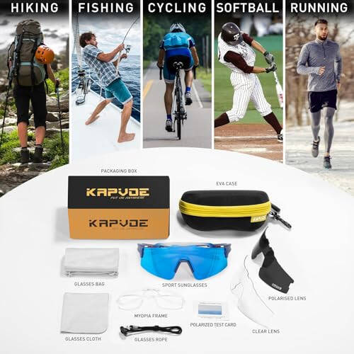 KAPVOE Cycling Glasses Sports Sunglasses for Men Women, Polarized UV400 MTB Bicycle Mountain Bike Glasses with 3 Lenses - 6