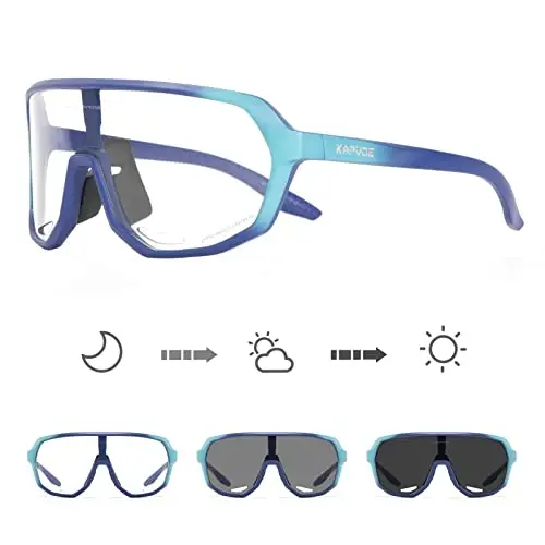 KAPVOE Erkaklar va ayollar uchun fotochromik velosiped ko'zoynaklari Tog' velosipedi uchun quyoshdan saqlaydigan sport ko'zoynaklari UV himoyasi K63 