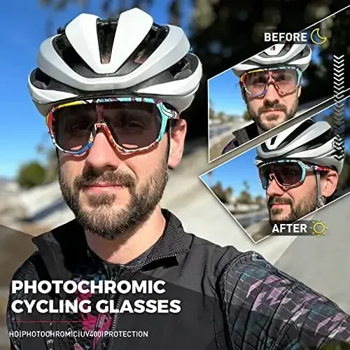 KAPVOE Erkaklar va ayollar uchun fotochromik velosiped ko'zoynaklari Tog' velosipedi uchun quyoshdan saqlaydigan sport ko'zoynaklari UV himoyasi K63 - 2