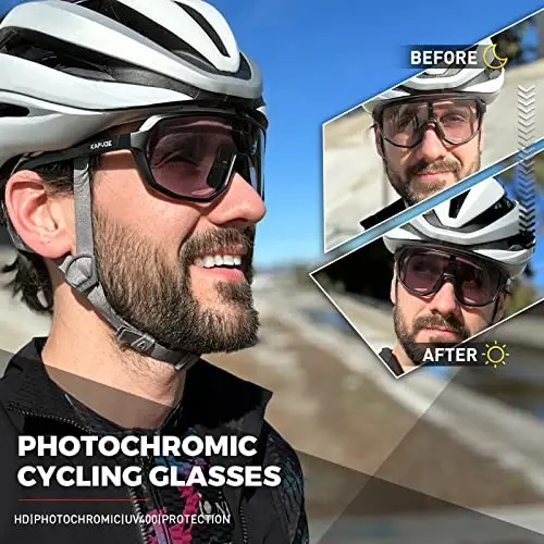KAPVOE Erkaklar va ayollar uchun fotochromik velosiped ko'zoynaklari Tog' velosipedi uchun quyoshdan saqlaydigan sport ko'zoynaklari UV Protection K63 - MODAZONE (1)